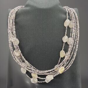 PEYOTE BIRD Designer 925 Sterling, Quartz, Eight Strand Beaded Necklace